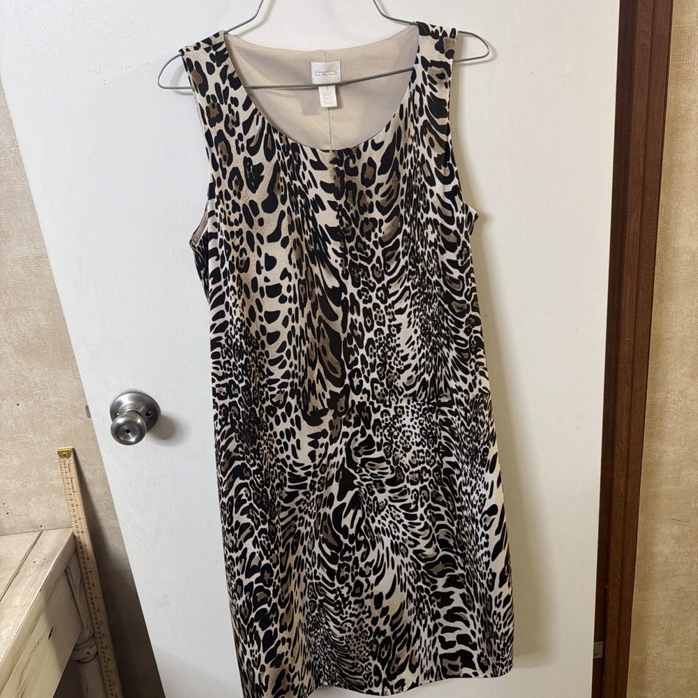 Chico's Dress Women's Size  1 Medium Sleeveless Animal Print Leopard